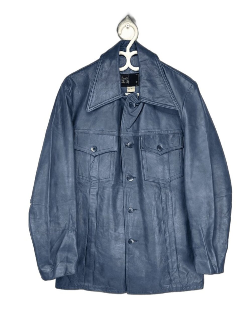 Vintage 70s SEARS Leather Classic Western Cool Blue Men's Jacket Size 42 US L